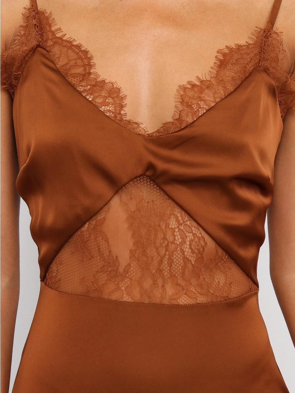Petal & Pup Ariel Brown Satin Lace Midi Dress Size 8 NWT - Picture 3 of 11